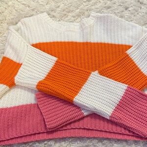 moon & madison Vibrant Striped Sweater - Orange, White, Pink